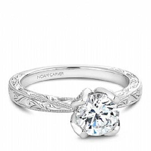 Floral Engraved Engagement Ring with Milgrain