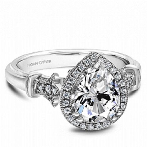 Vintage Pear Engagement Ring with Rose Accents