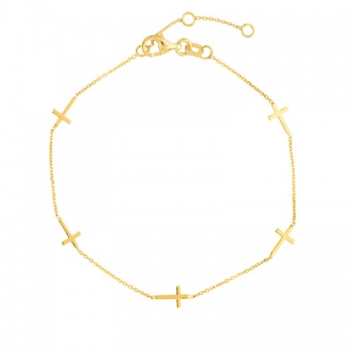 14K Yellow Gold Cross Station Bracelet
