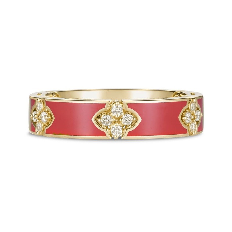 Roberto Coin 18K Love in Verona Diamond and Coral Enamel Ring