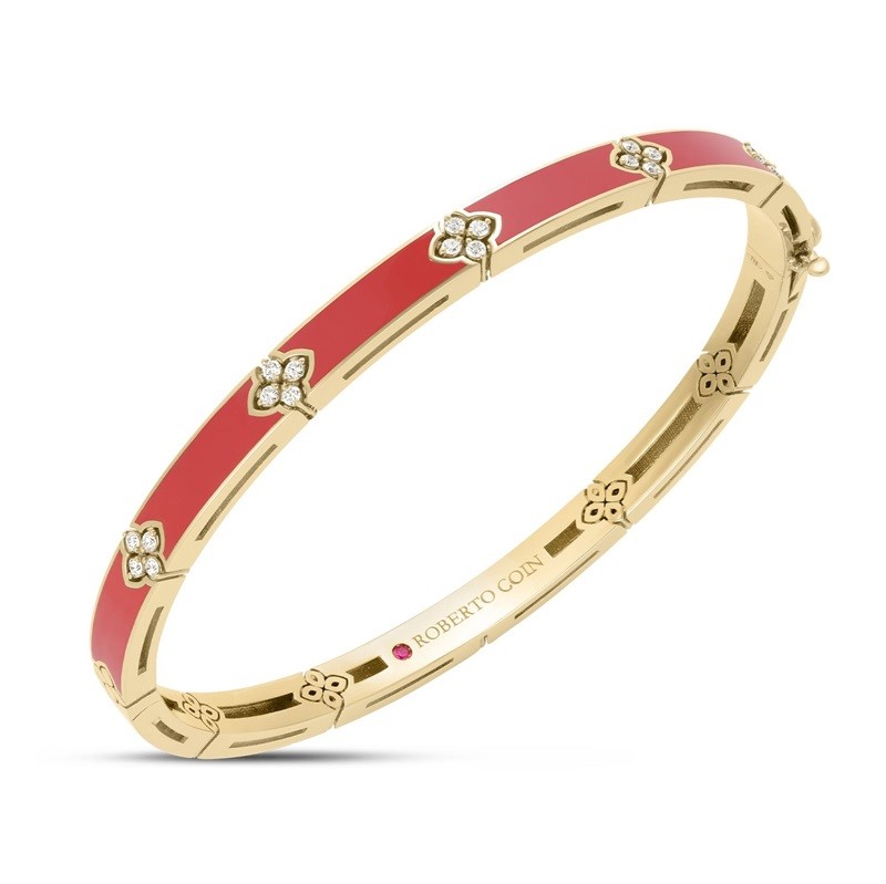 Roberto Coin 18K Love in Verona Diamond and Coral Enamel Bangle