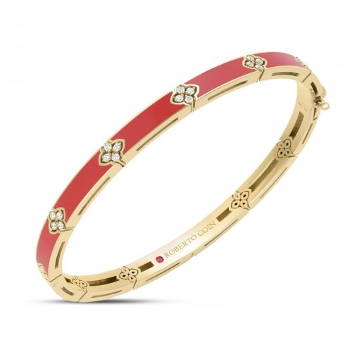 Roberto Coin 18K Love in Verona Diamond and Coral Enamel Bangle