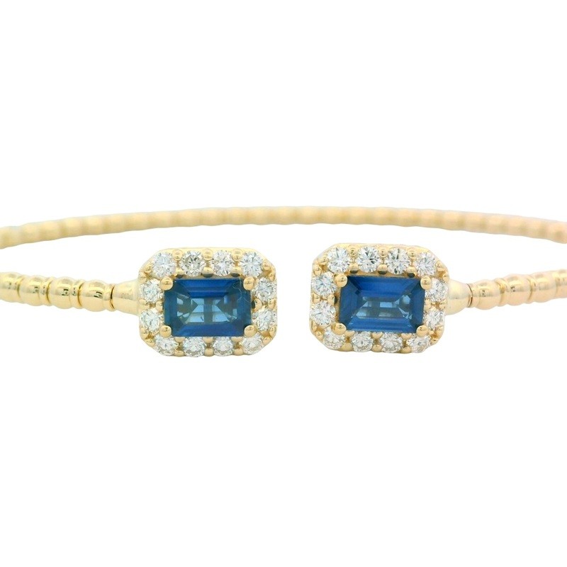 Blue Sapphire and Diamond Flexi Cuff in 14K Yellow Gold