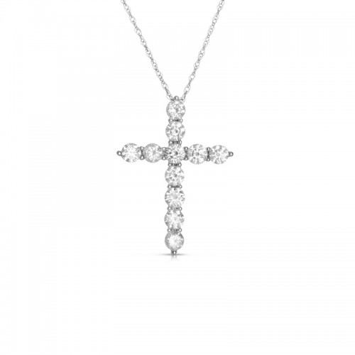 14K White Gold Diamond Cross