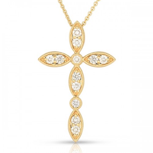 Stylized Diamond Cross Necklace in 14K Yellow Gold