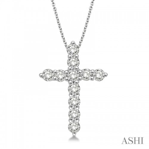 14K White Gold Diamond Cross Pendant on Chain
