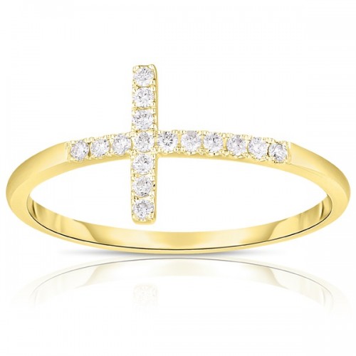 Diamond Cross Ring in 14K Yellow Gold