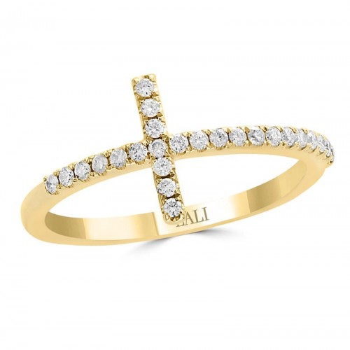 Diamond Cross Ring in 14K Yellow Gold