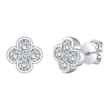 Diamond Clover Studs in 14K White Gold