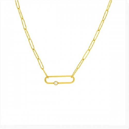 14K YELLOW GOLD PAPER CLIP NECKLACE WITH DIAMOND