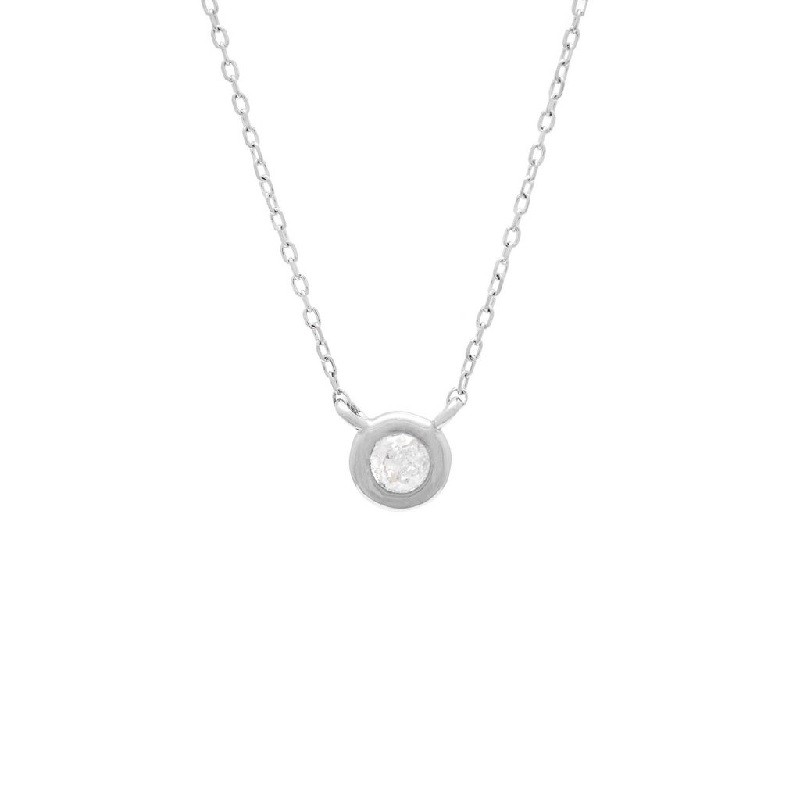 Large Diamond Bezel Necklace in White Gold