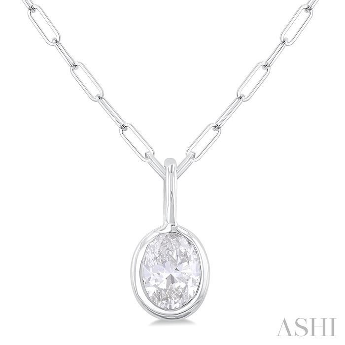 Ashi Oval Shape Bezel Set Paperclip Diamond Pendant