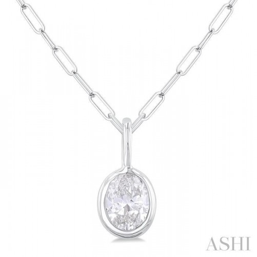 Ashi Oval Shape Bezel Set Paperclip Diamond Pendant