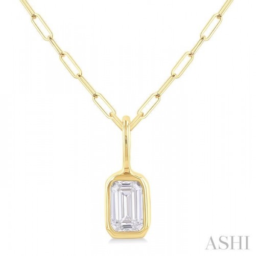 Ashi Emerald Shape Bezel Set Paperclip Diamond Pendant