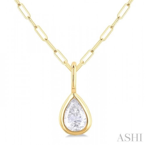 Ashi Pear Shape Bezel Set Paperclip Diamond Pendant