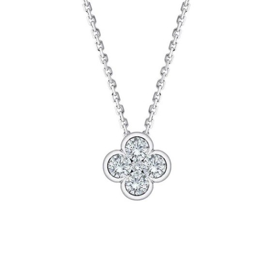 Diamond Clover Necklace in 14K White Gold