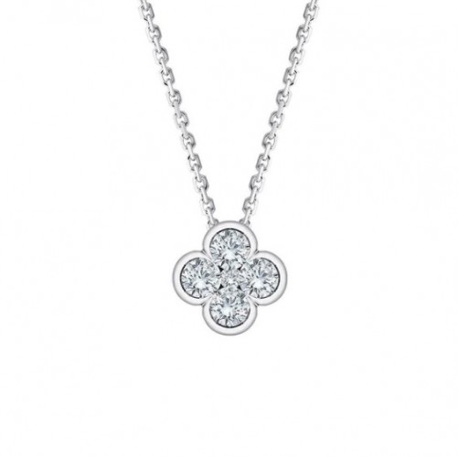 Diamond Clover Necklace in 14K White Gold