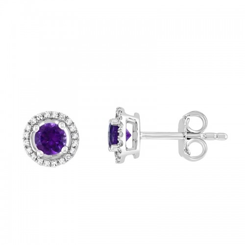 14W Round Amethyst Studs with Halo