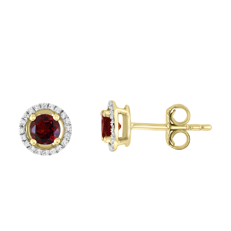 14Y Round Garnet Studs with Halo