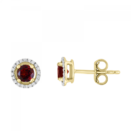 14Y Round Garnet Studs with Halo