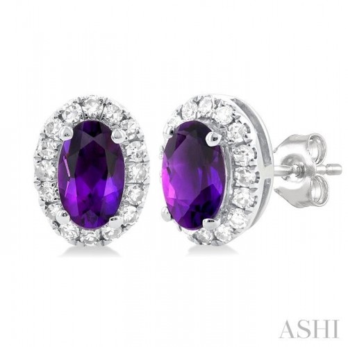 Ashi Oval Amethyst and Diamond Halo Earrings