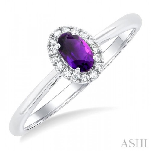 Ashi Oval Amethyst and Diamond Halo Ring