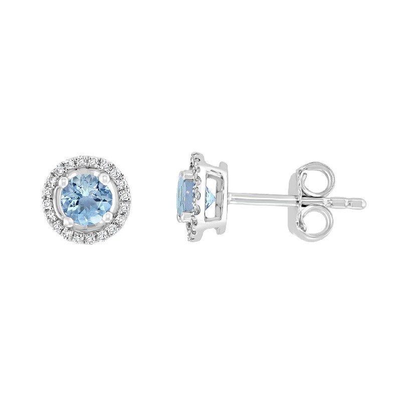 14W Round Aquamarine Studs with Halo