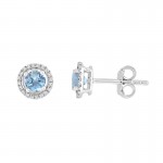 14W Round Aquamarine Studs with Halo