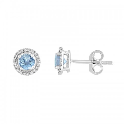 14W Round Aquamarine Studs with Halo