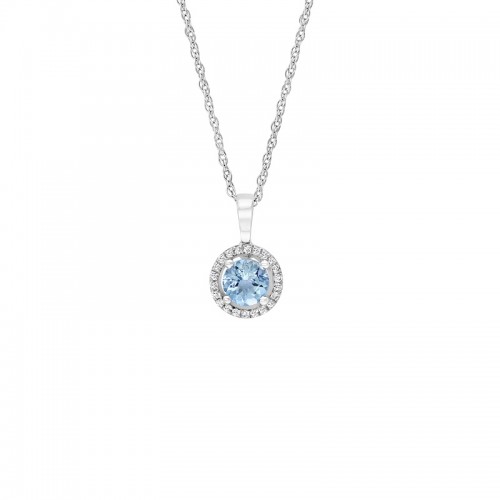 14W Round Aquamarine Pendant with Halo