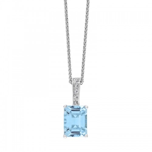 Aquamarine and Diamond Pendant in 14K White Gold