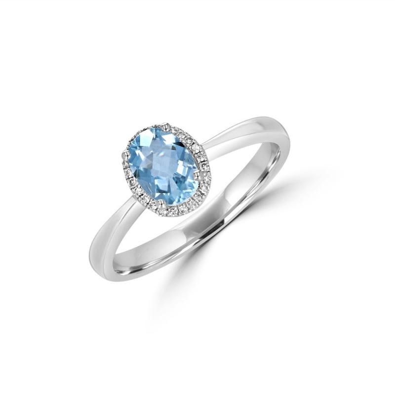 Oval Aquamarine Ring with Halo