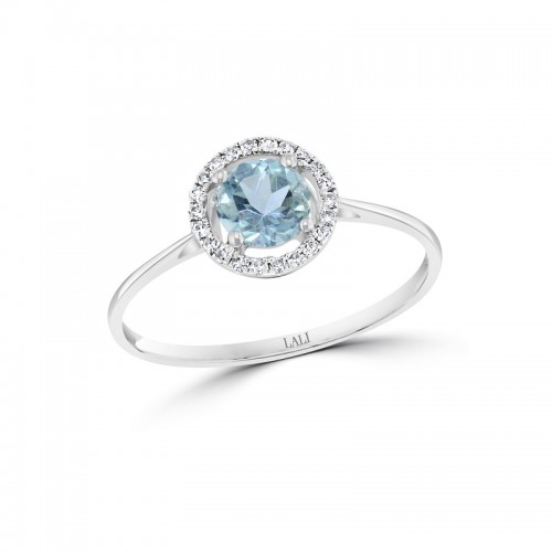 14W Round Aquamarine Ring with Halo