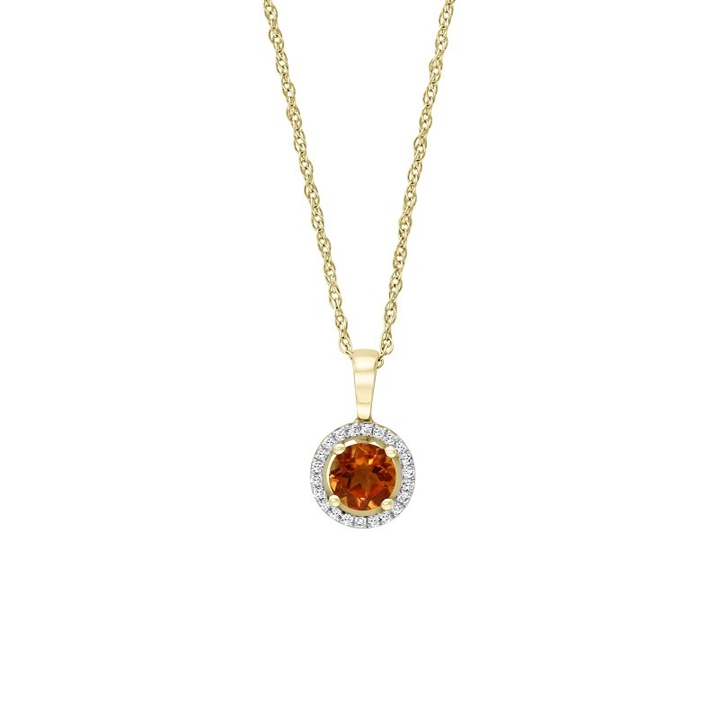 14Y Round Citrine Pendant with Halo