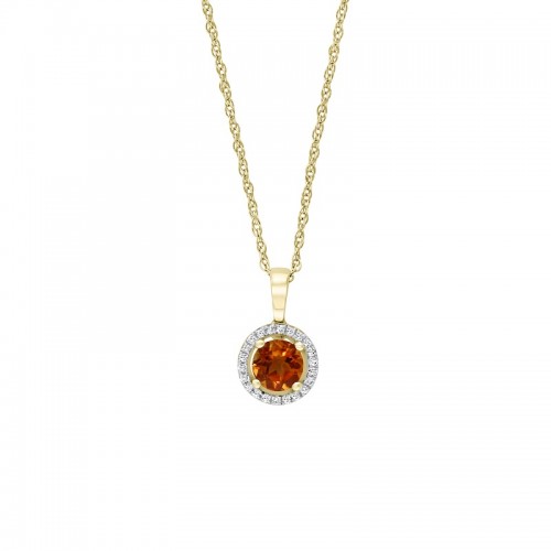 14Y Round Citrine Pendant with Halo