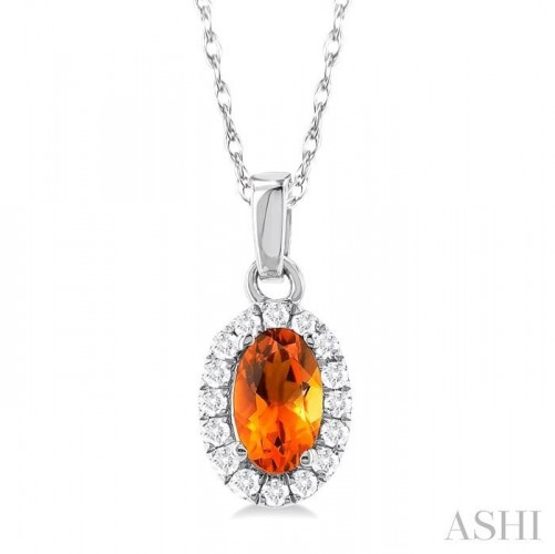 Ashi Oval Citrine and Diamond Halo Pendant