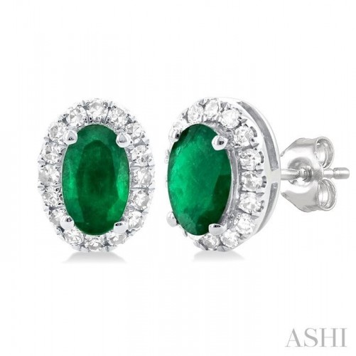 Ashi Oval Emerald and Diamond Halo Earrings