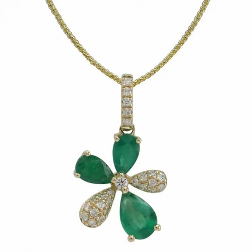 Emerald and Diamond Flower Necklace