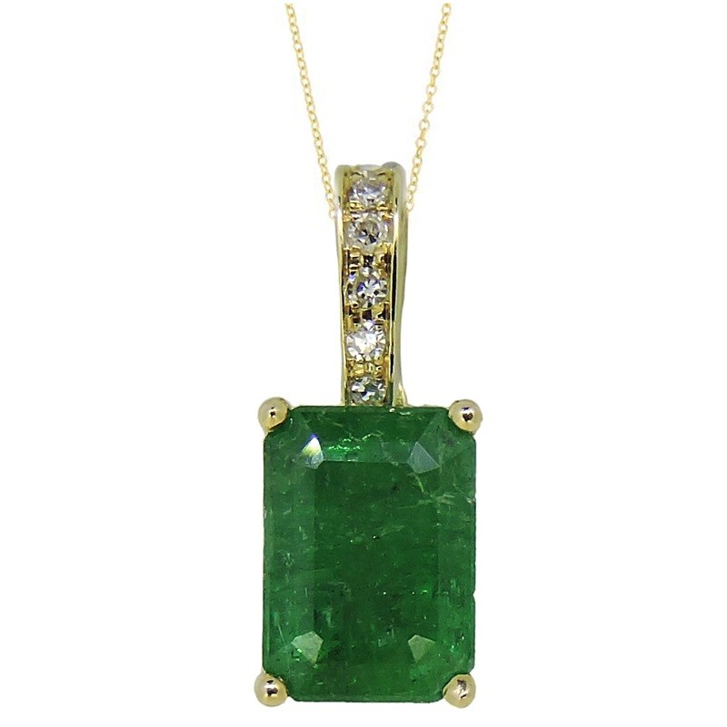 Emerald Necklace with Diamond Bail in 14K Yellow Gold