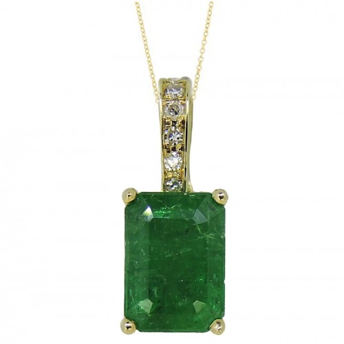 Emerald Necklace with Diamond Bail in 14K Yellow Gold