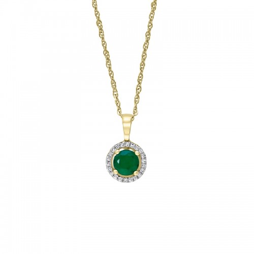 14Y Round Emerald Pendant with Halo