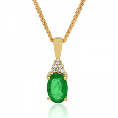 Oval Emerald and Diamond Pendant in 14K Yellow Gold