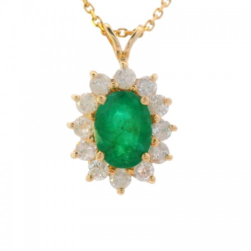 Oval Emerald and Diamond Pendant