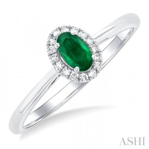 Ashi Oval Emerald and Diamond Halo Ring