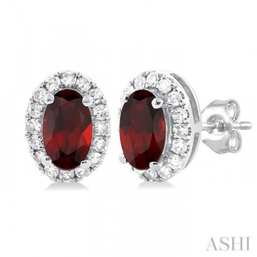 Ashi Oval Garnet and Diamond Halo Earrings