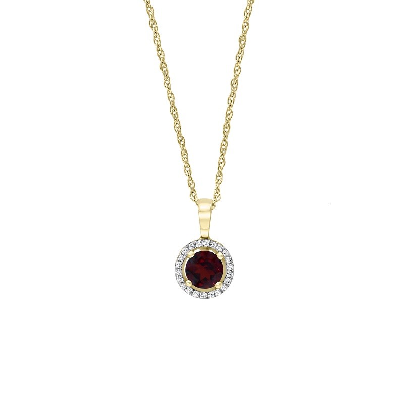 14Y Round Garnet Pendant with Halo