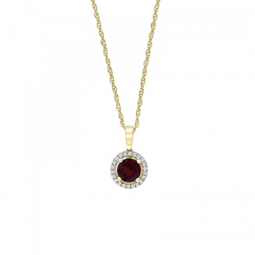 14Y Round Garnet Pendant with Halo