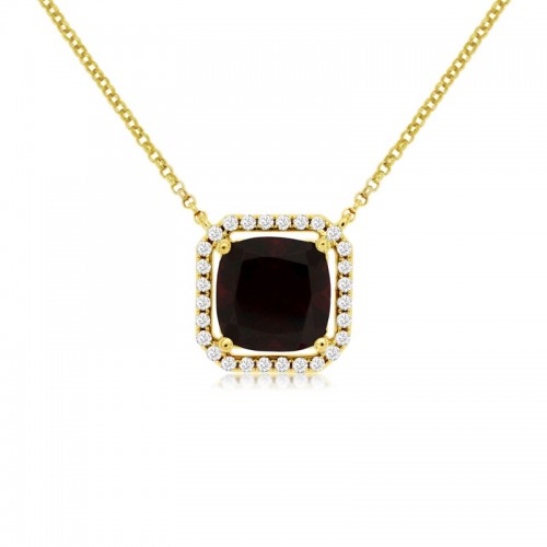 Cushion Garnet Necklace with Halo