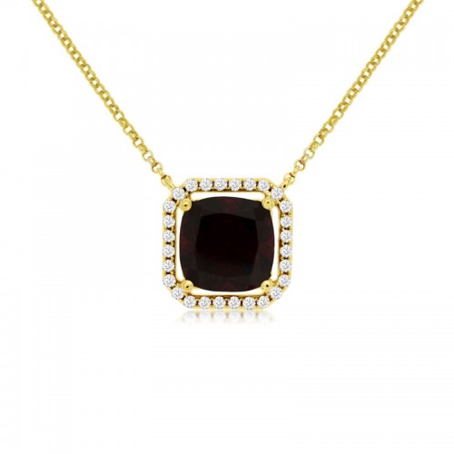 Cushion Garnet Necklace with Halo