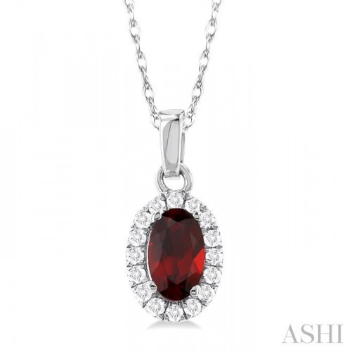 Ashi Oval Garnet and Diamond Halo Pendant